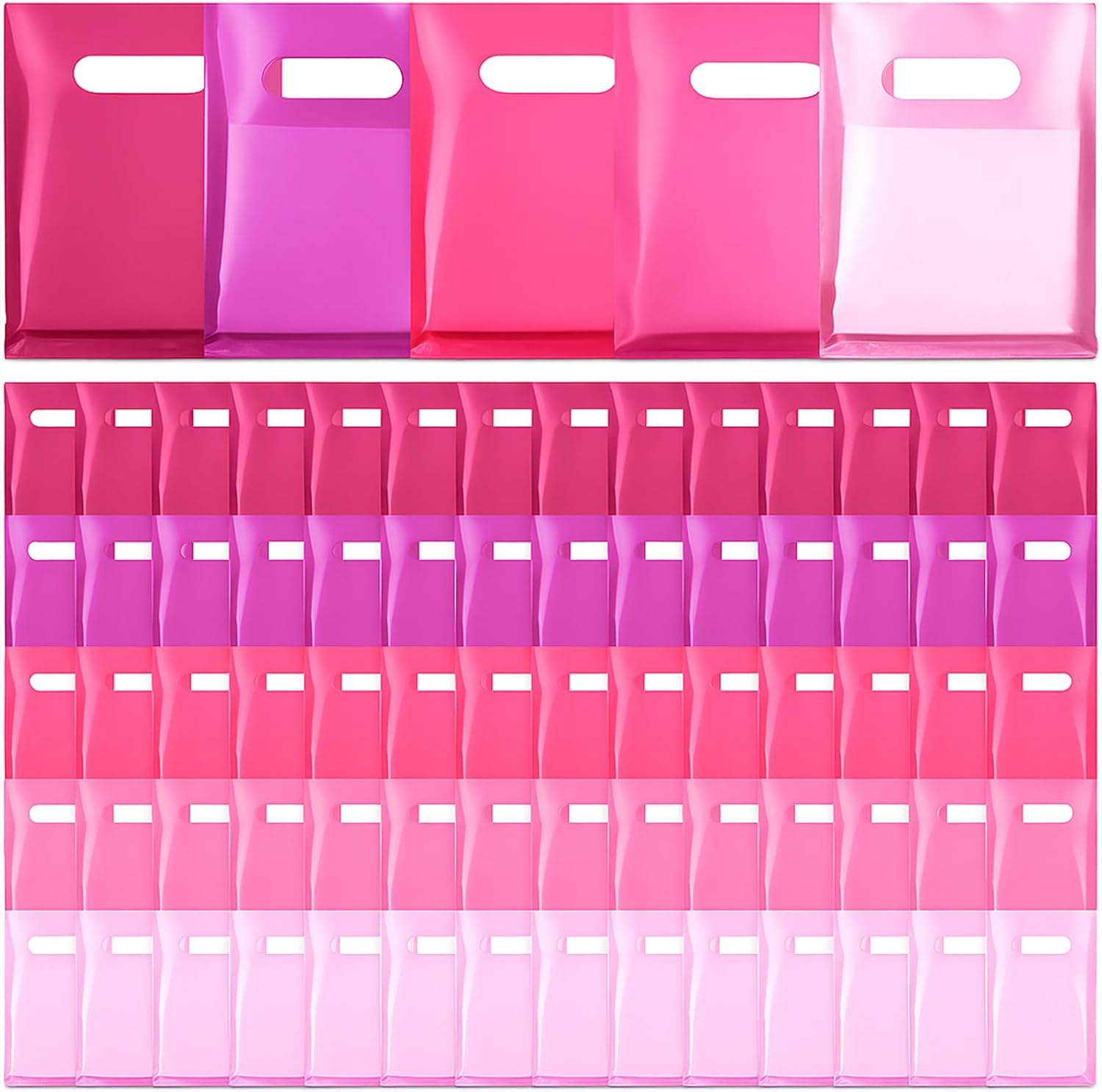 Sinload 400 Pcs Small Plastic Gift Bags 6 x 8 Inch Bulk Shopping Bags with Handles Die Cut Grocery Merchandise Container for Retail Business Birthday Wedding Party Supplies Donation(Pink Series)