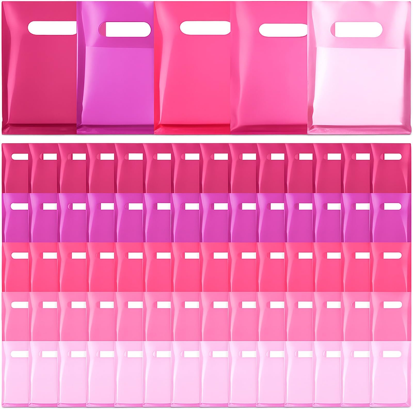 Sinload 400 Pcs Small Plastic Gift Bags 6 x 8 Inch Bulk Shopping Bags with Handles Die Cut Grocery Merchandise Container for Retail Business Birthday Wedding Party Supplies Donation(Pink Series)