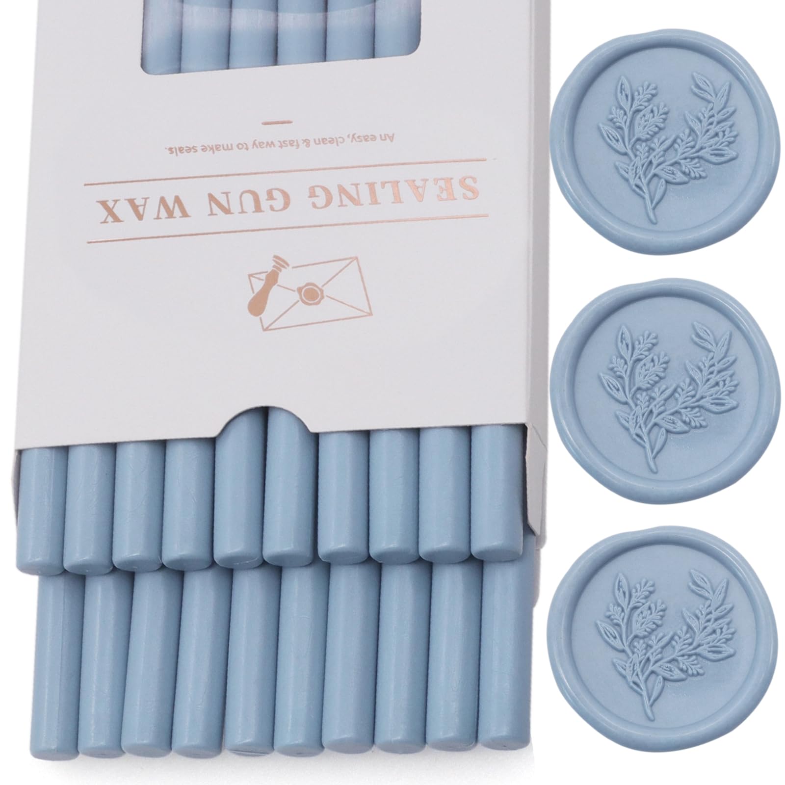 Bastoncini di ceralacca blu polveroso, 20 pezzi, per pistola per colla a ceralacca, di alta qualità, per buste, lettere, matrimoni, invazioni, artigianato, ottima idea regalo (formato