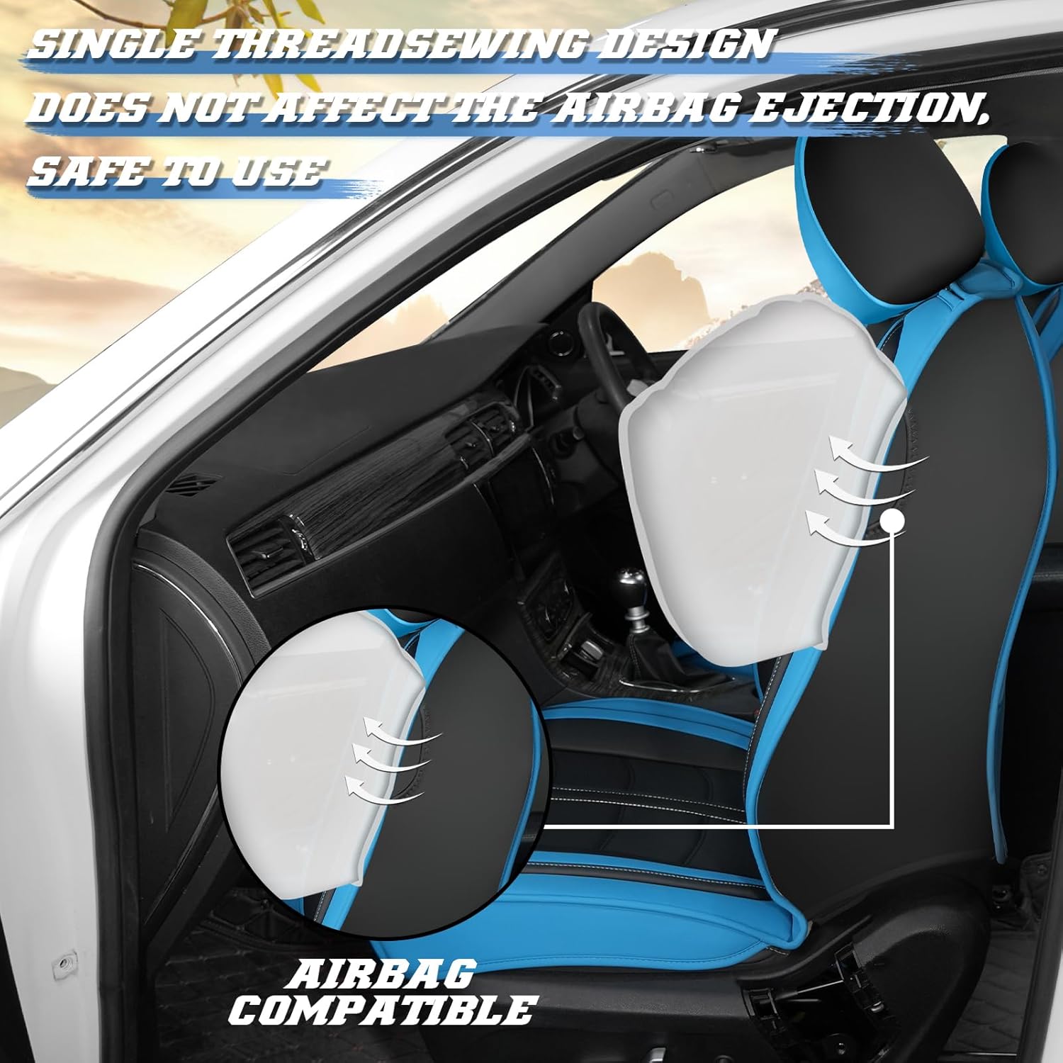 Car Seat Cover 5 Seats for Volkswagen Golf GTI 2015-2023, Premium Nappa Leather Sport Seat Cover, Airbag Compatible with Car Seat Protectors (5 Seats Standard,Black Blue)