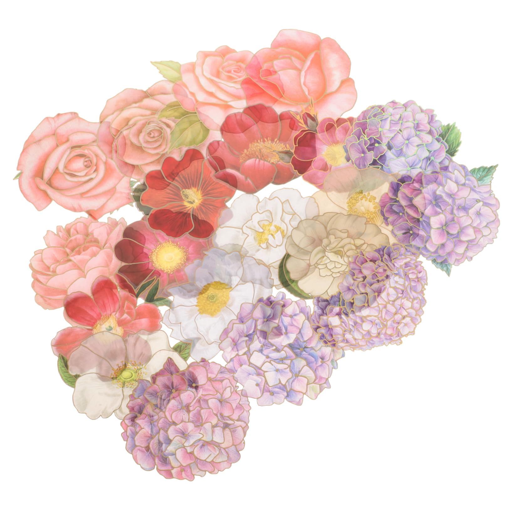 Angoily Pegatinas De Flores Aesthetic Para Scrapbook De Decoración Floral Adhesivas Para Cuadernos Y Proyectos Diy Incluye Camellias Rosas Y Hortensias 40 Hojas*4
