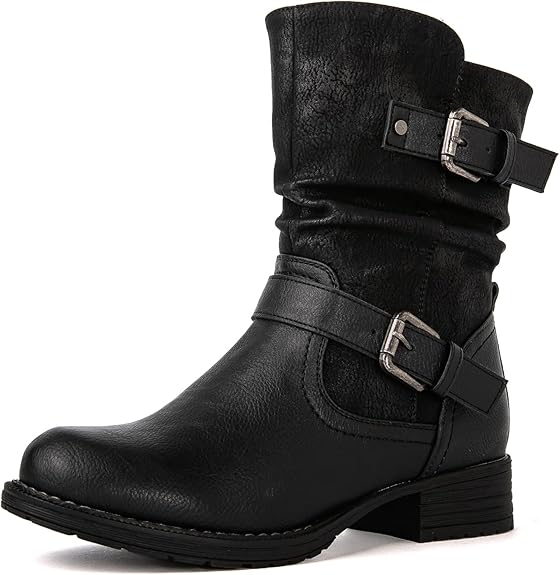 GLOBALWIN Women's Fur Booties Fashion Combat Ankle Boots For Women