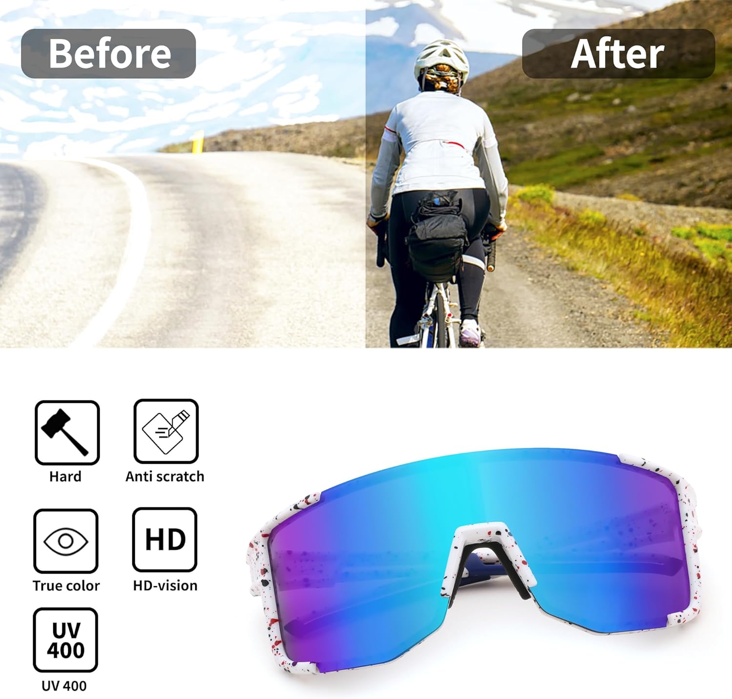 FEISEDY Cycling Glasses Sports Sunglasses for Men Women, Lightweight TR90 Frame UV400 MTB Running Fishing Baseball B0224