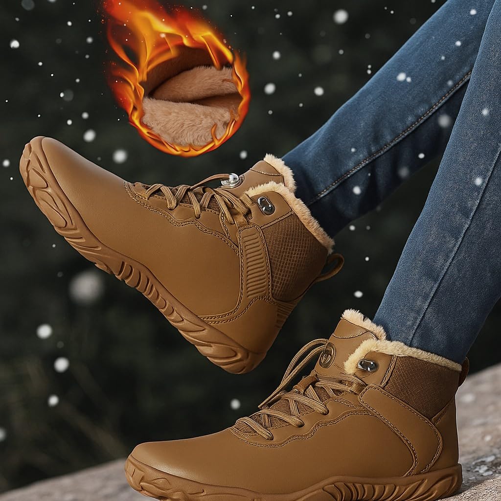 Sisttke Buty do chodzenia boso, męskie, damskie, zimowe, z podszewką, wodoszczelne, outdoorowe, antypoślizgowe buty trekkingowe, buty zimowe, szerokie noski | Wodoodporne, przytulne futrzane buty, śniegowce, antypoślizgowe, zero opadów, minimalistyczne, n