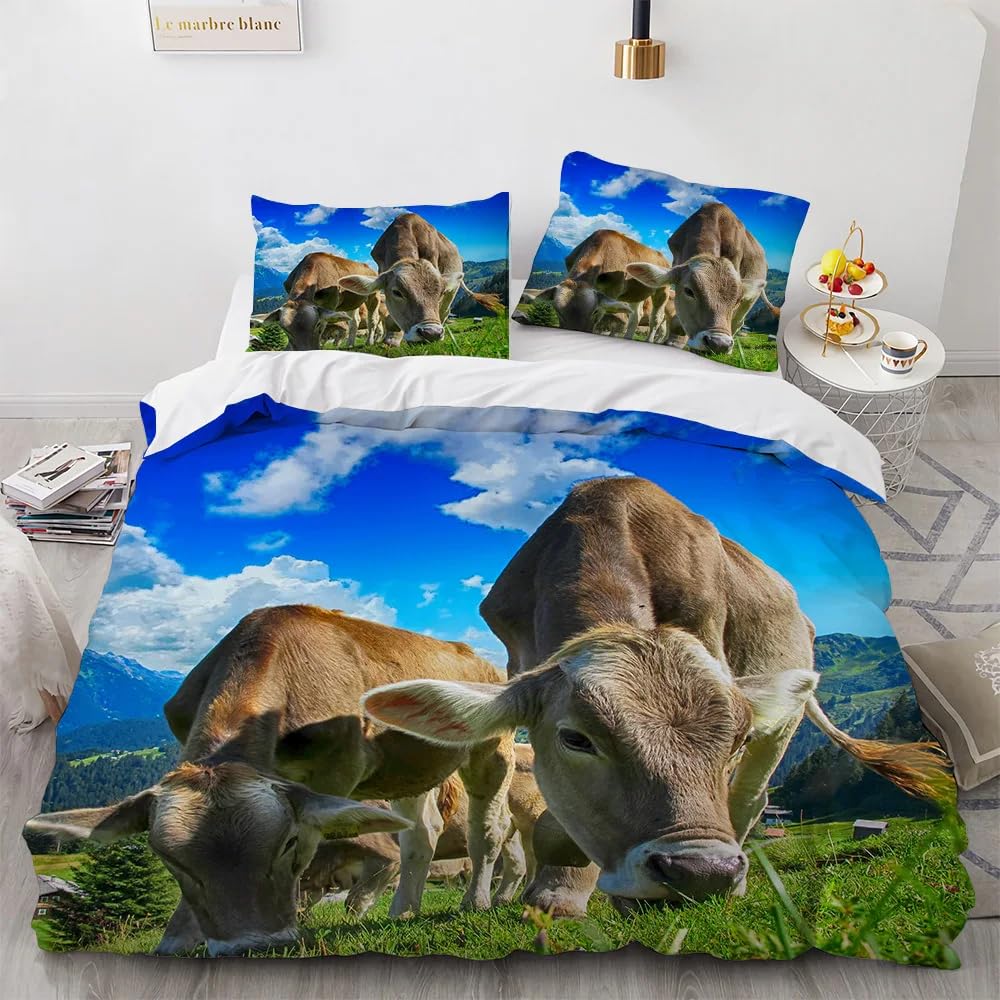 QBIDCSX Bedding Sets Single Brown cow Bedding Sets Single Koala Duvet Cover 200x200cm with Zipper Closure, Hypoallergenic Quilt Cover with 2 Pillowcase for Boys Kids Girls