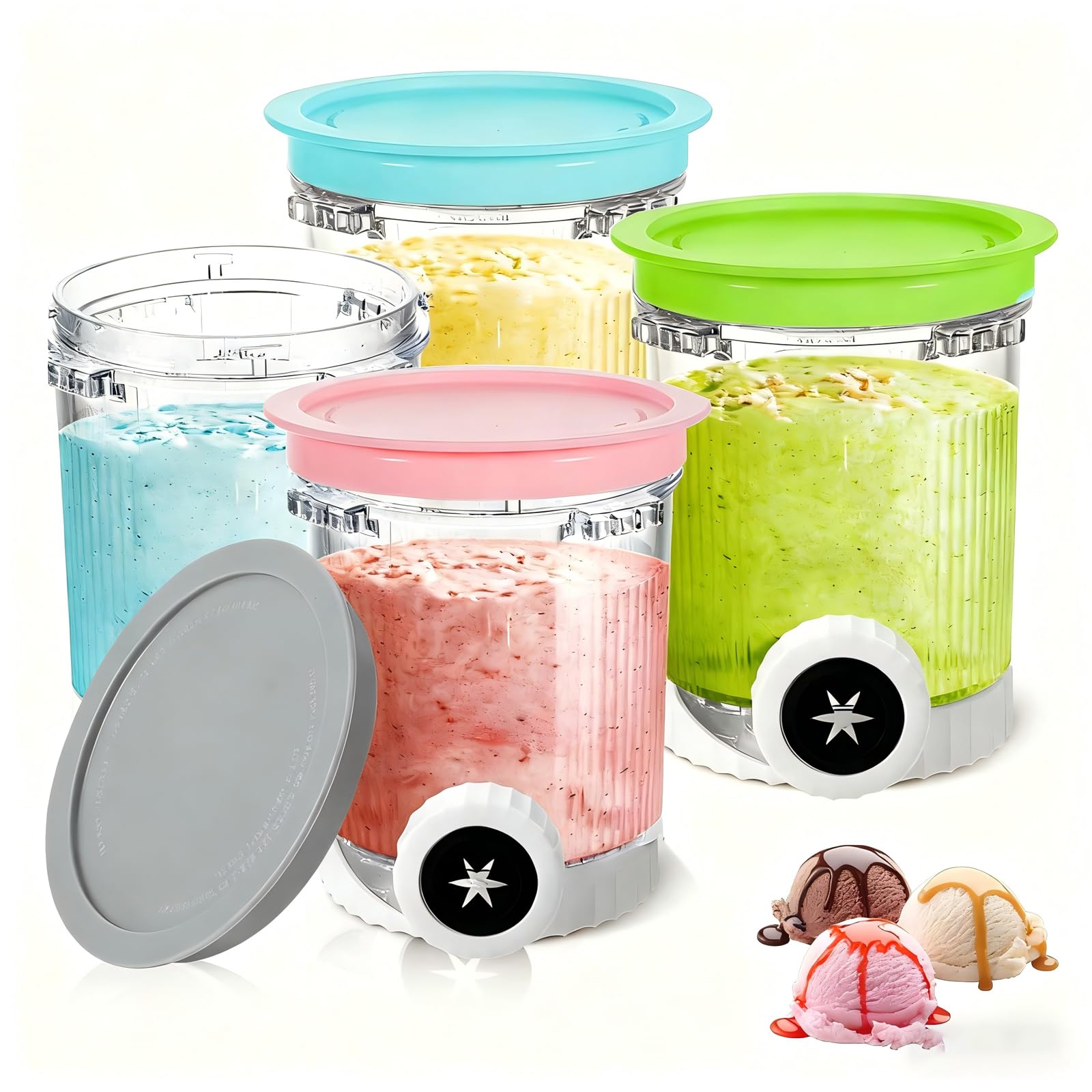 Rehomy 4 Pack Ice Cream Tubs and Lids Compatible with Ninja NC701UK NC700UK NC701 Series Makers, Creami Swirl Tubs, Ice Cream Container Accessories for Ninja, BPA Free & Dishwasher Safe