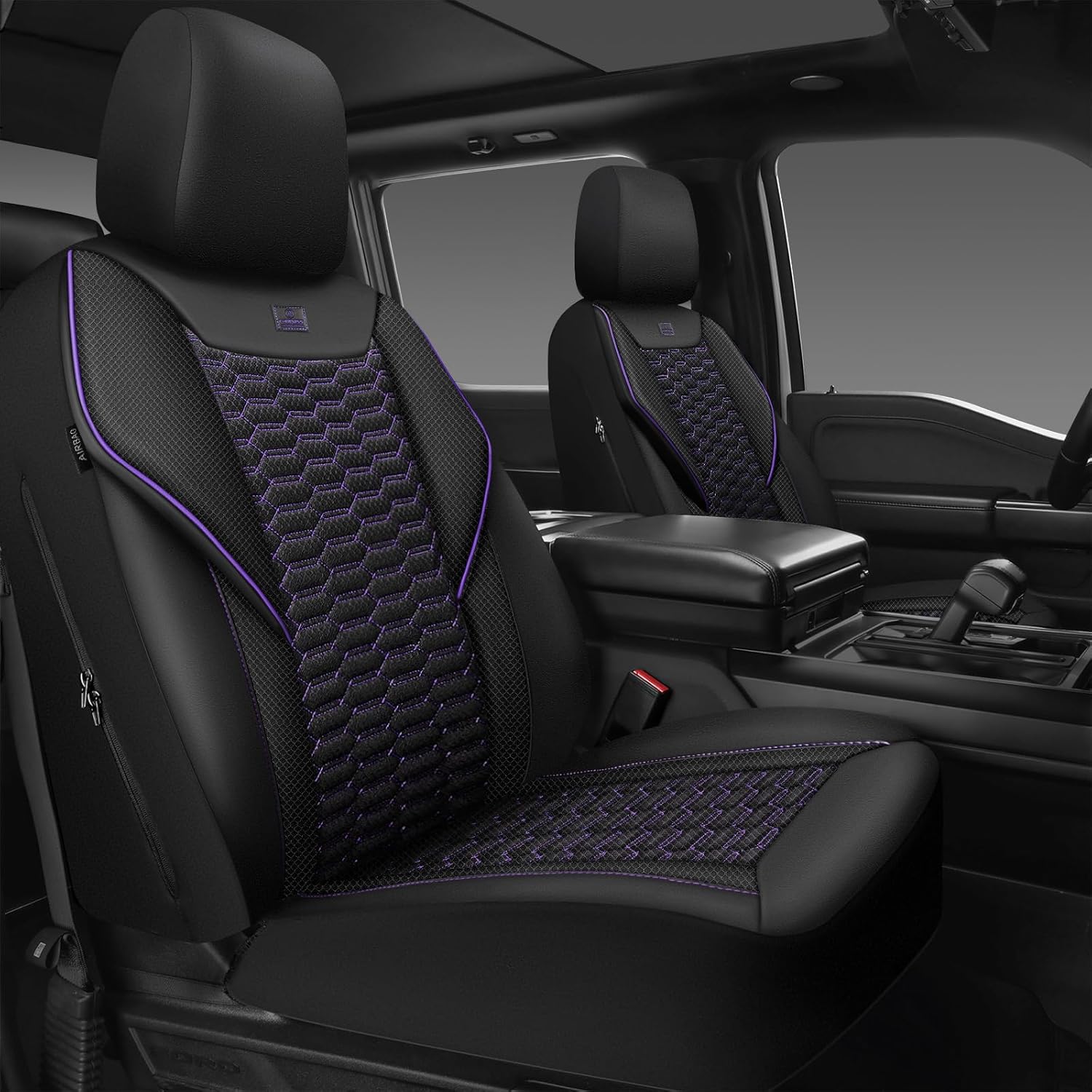 CAR PASS 3D Foam Mesh Leather Car Seat Covers Front Seats,Breathable Mesh Front Seat Covers for Women,Universal Fit for Cars SUV Truck Sedan Van Automotive,Armrest Airbag Compatible,Black and Purple