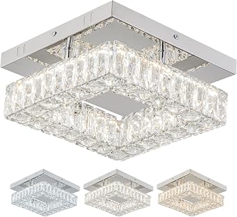 9.8" Modern Square Crystal Flush Mount Chandelier Ceiling Light Multicolour | Energy Saving Modern Crystal Mini LED Chandelier for Living Room Bedroom Kitchen Multicolour [Energy Class E]
