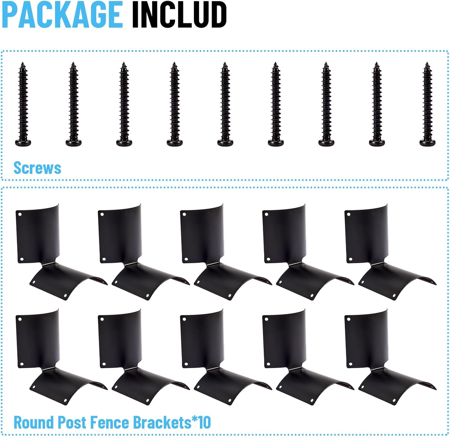 Round Post Fence Brackets 10 Pcs Black Fence Post Bracket 3-1/2" x 3-1/2" with 1 Inch Screws Fence Repair for Farm Ranch Courtyard Garden 90 Dgree Bracket