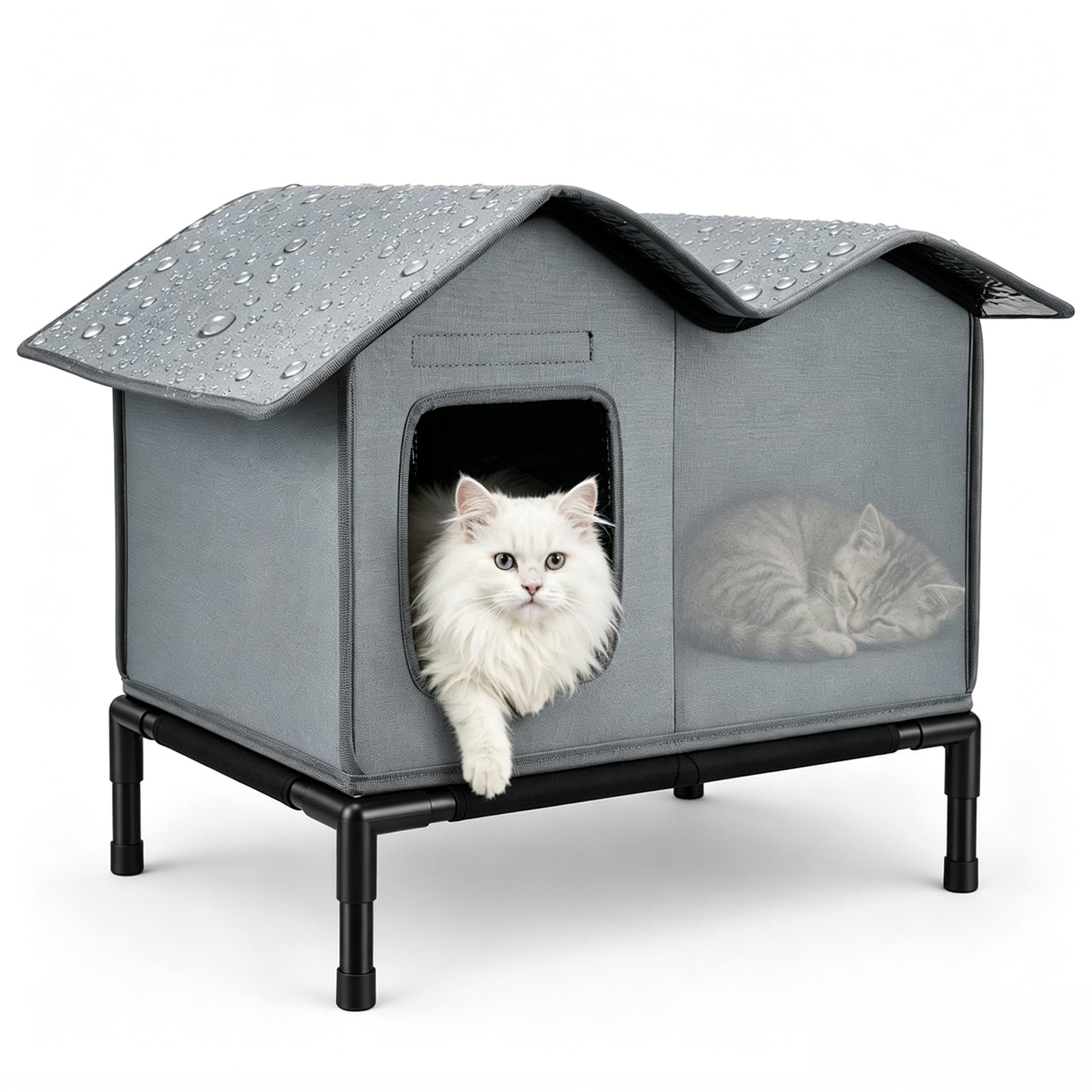 Normodic Outdoor Cat House, Waterproof Insulated Cat Shelter with Elevated Base, Feral Cat Kennels for Indoor Outdoor, Large Winter Pet House with Weatherproof Roof for Multiple Cats and Small Dogs