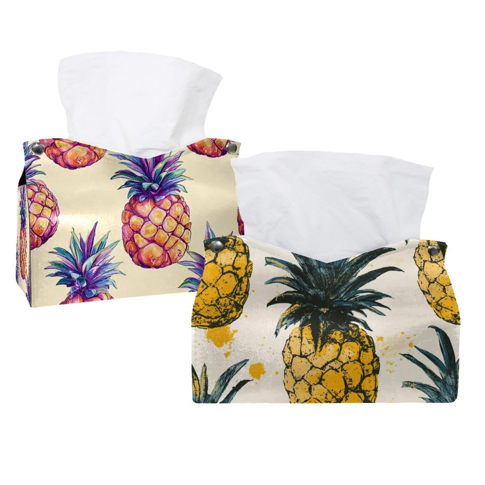 Housse de boîte à mouchoirs motif ananas (lot de 2) pour maison et bureau