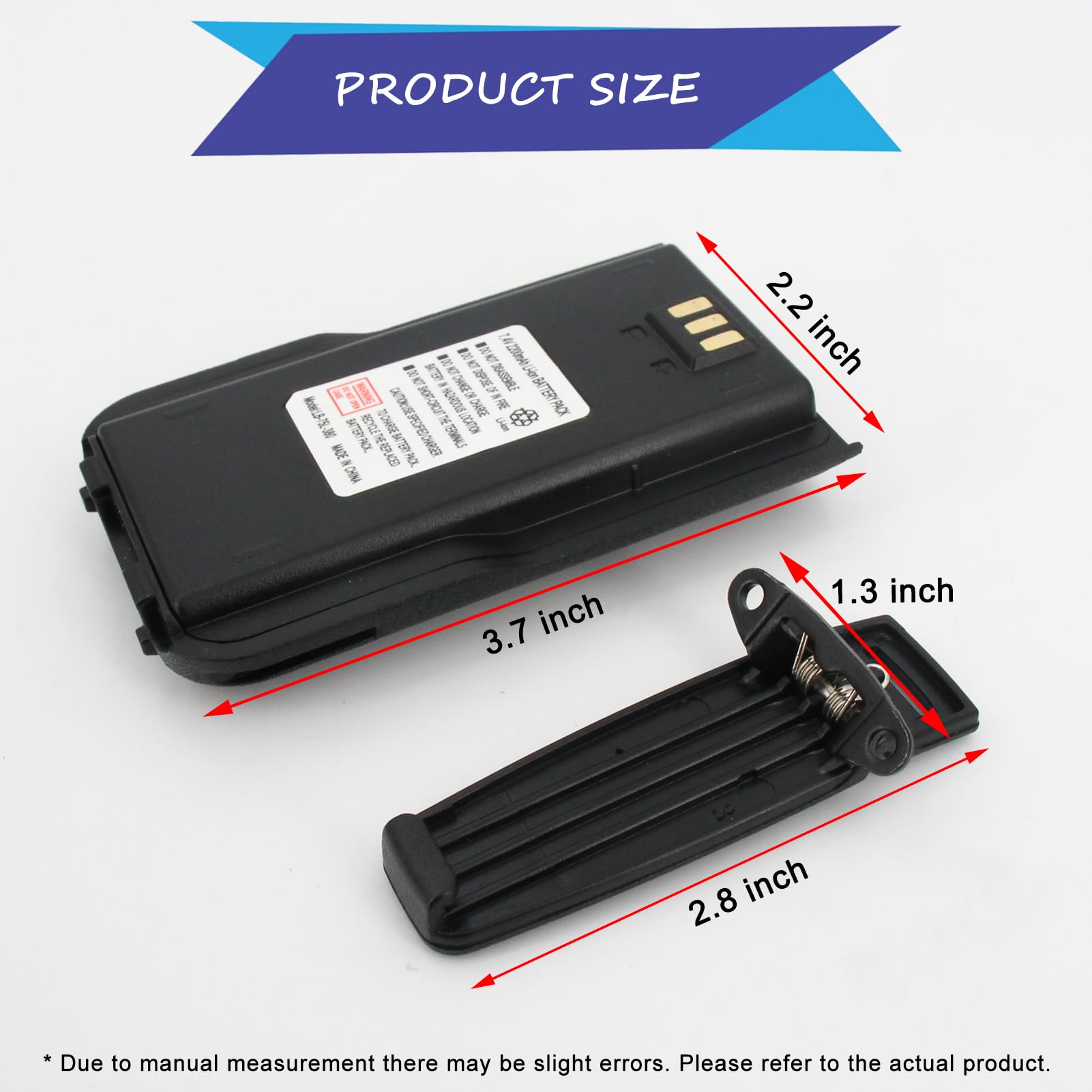 Afadorable 1PC RT3S Li-ion Battery Pack 7.4V 2200mAh Replacement for TYT Tytera Radio MD380 MD-380 MD-UV380 MD-380U MD-380V MD-446 RT3 RT3S with 1PC Belt Clip