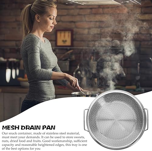 Miniatura 7 de PRETYZOOM 1 juego de bandeja de drenaje de malla colador de alimentos colador de cocina colador de aceite sin humo parrilla sartén aperitivos