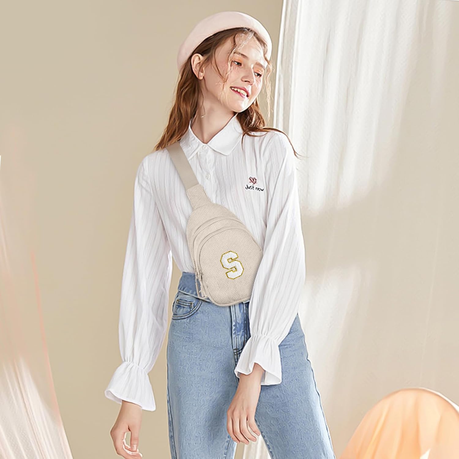 Small Corduroy Sling Bag Initial Crossbody Bag Fanny Pack for Girls Personalized Birthday Gifts for Teen Girls Gifts - Image 2