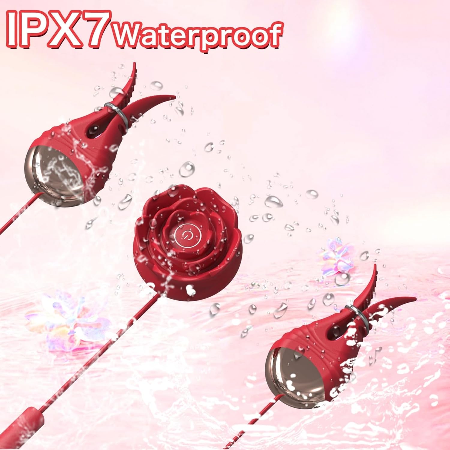 Rose Nipple Clamps with Chain, Silicone BDSM Breast Clamp with 10 Vibration Modes, Rechargeable Adult Sex Toy for Women