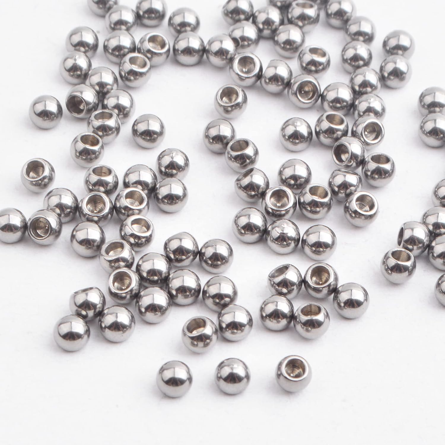KMOSPAD 100pcs 3 mm Round Memory Wire End Caps Beads Stainless Steel Cord End Caps Half Drilled Hole Ball Beads for DIY Crafts Necklace Bracelet Jewelry Making, Hole: 1.5 mm