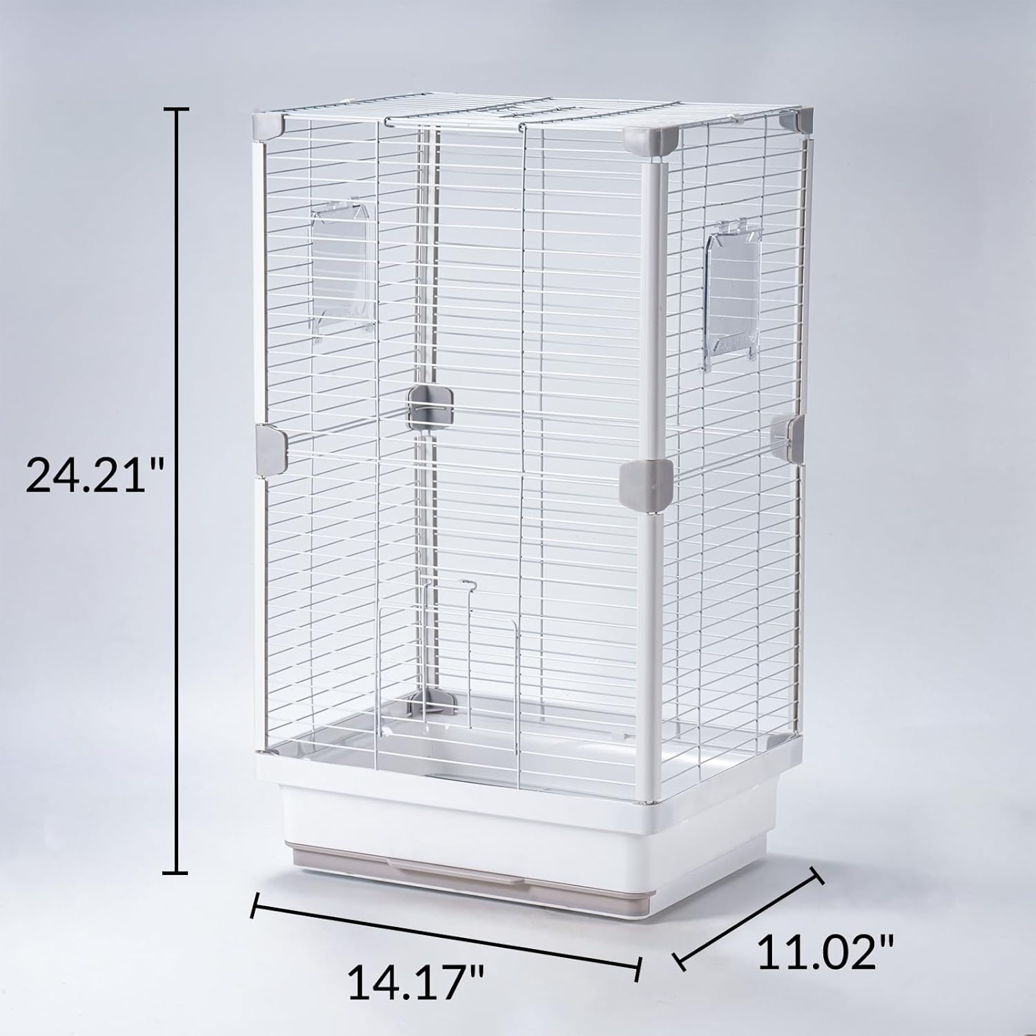 24" Portable Double-Layer Bird Cage, Travel Parrot Carrier with Handle for Vet Visits, Short Trips, White Metal Mesh Cage, for Parakeets, Cockatiels, Lovebirds, Small to Medium Birds