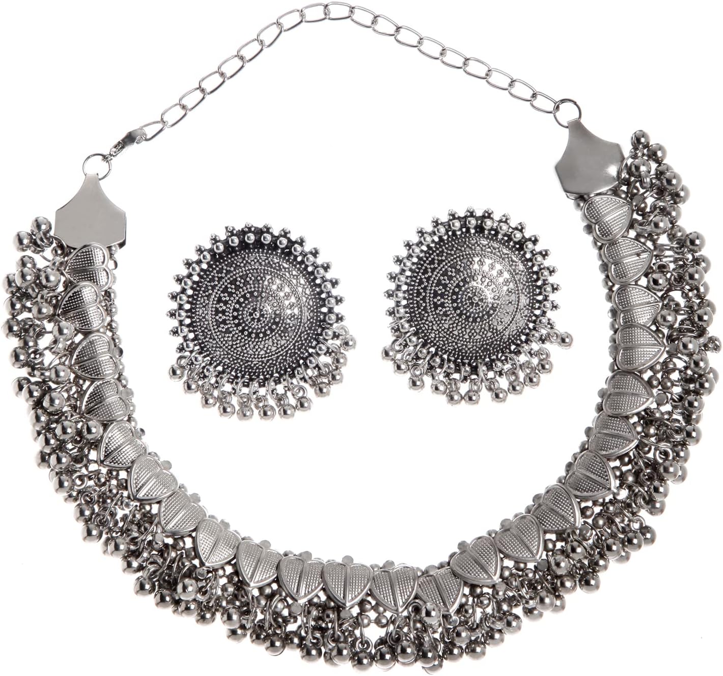 Latest Stylish Traditional Oxidised Silver Necklace Jewellery Set for Women (13157s), One Size
