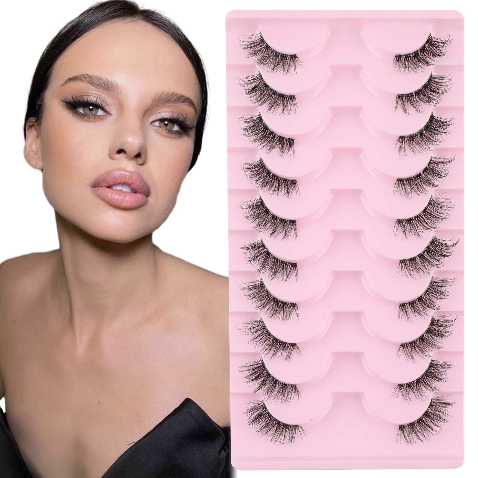 Sixstarhair Half Lashes Natural Looking Cat Eye Lashes with Clear Band 10 works Faux Mink Eyelashes Handmade Soft Demi False Eyelashes