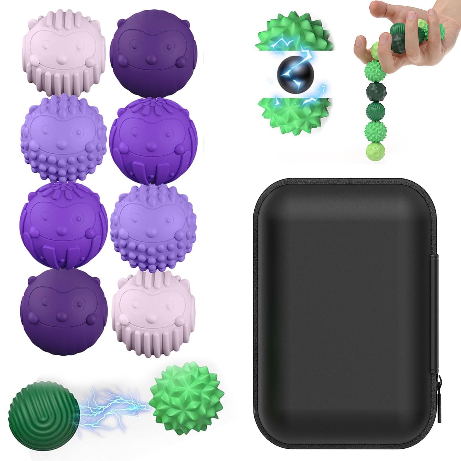 HMifjUM Magnetic Balls Fidget Toys for Adults & Teens - Textured Silicone Stress Relief Toy for for Fingers Hands, Silicone Textures Gadgets Office Desk Toy,Travel Toy (8PC,Purple)