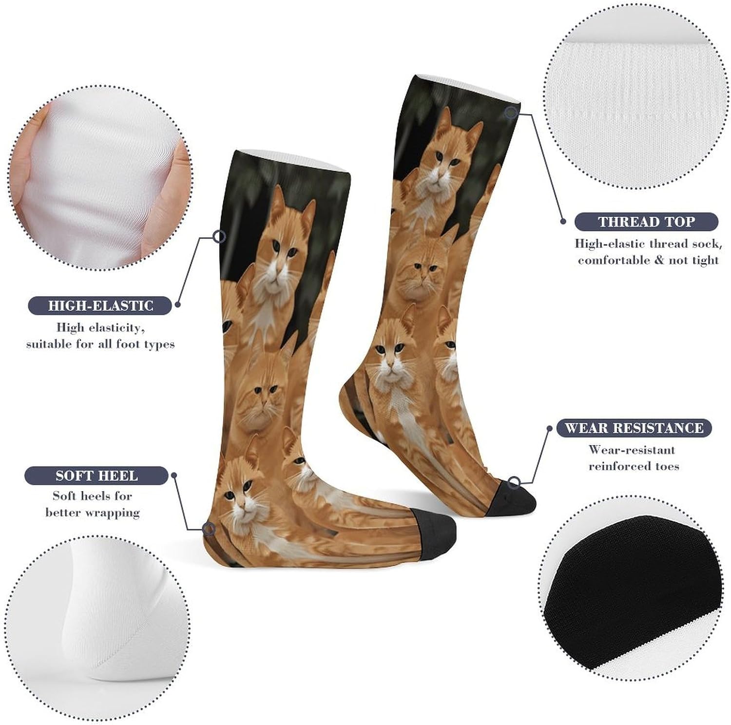 Orange Cats Mid-Calf Socks Women Warm Knee High Socks Cozy Hiking Skiing Soft Boot Mid Calf Stocking Unisex
