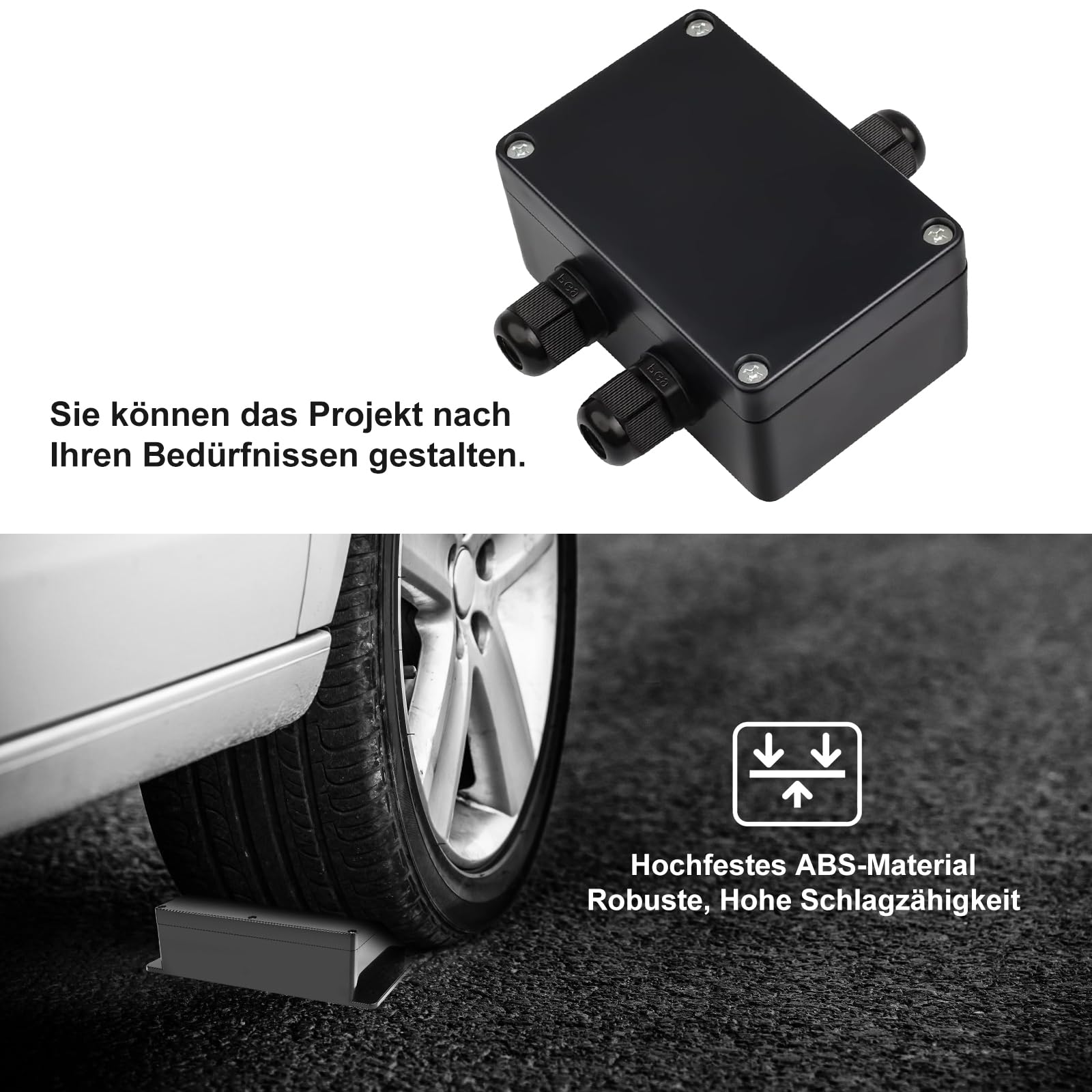 Puszka rozgałęźna, czarna, wodoszczelna IP65, obudowa elektroniczna, puszka przyłączeniowa, natynkowa, czarna, puszka rozdzielcza, zewnętrzna, wodoszczelna, tworzywo sztuczne ABS, skrzynka