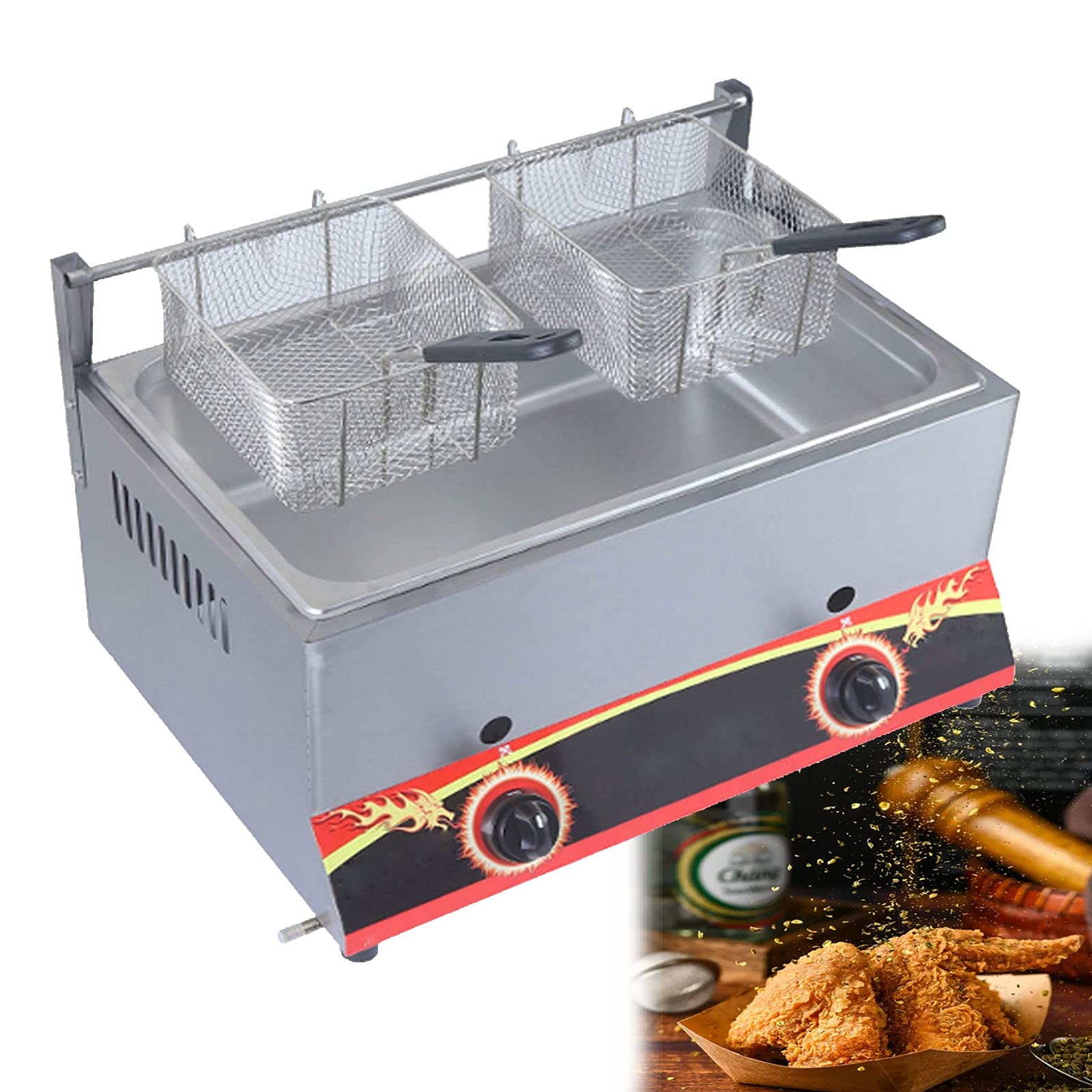 Friggitrice a Gas di Grande capacità in Acciaio Inox per Uso Domestico, Potenza di Fuoco Regolabile, con cestelli e coperchi, per Patatine Fritte, Ciambelle e Pesce, faci
