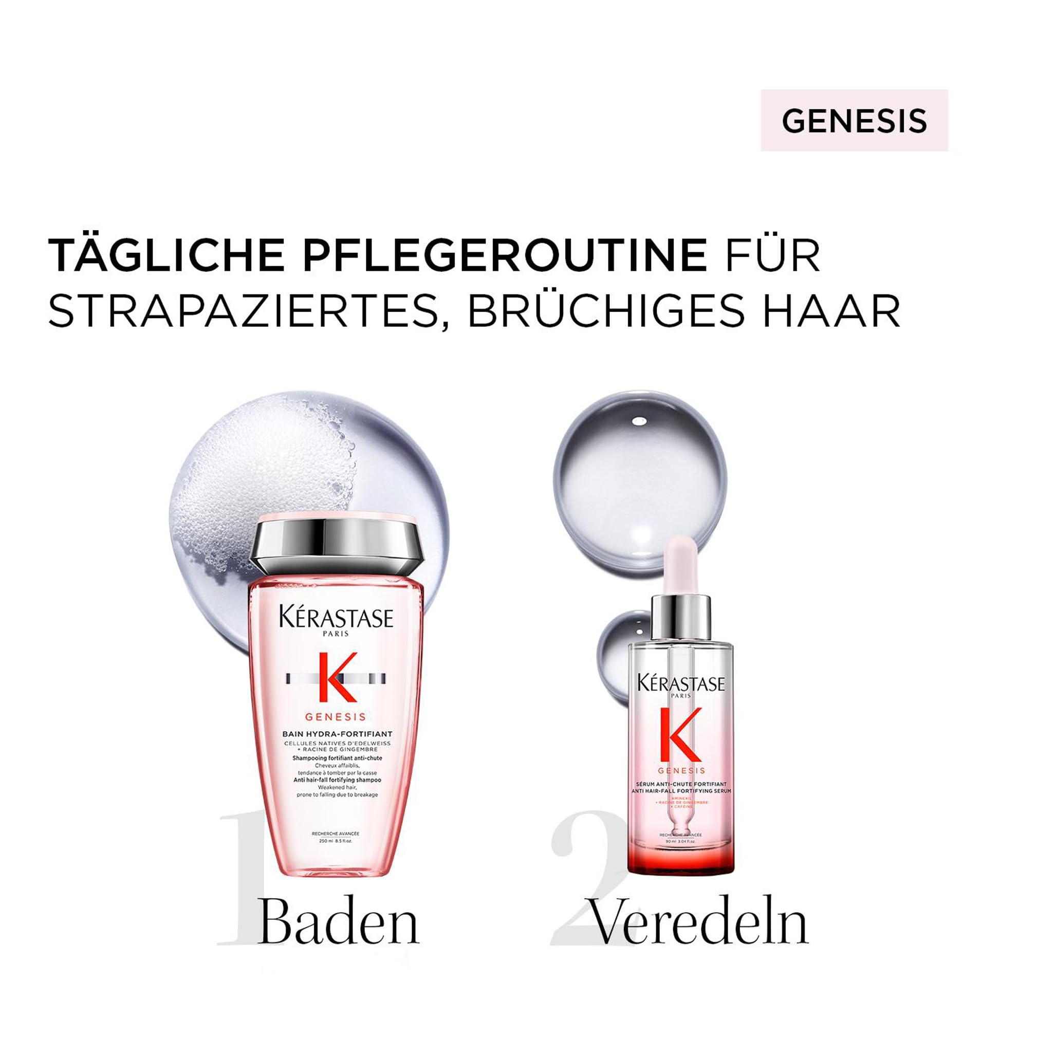 Kérastase Pflegeset mit Shampoo und Anti-Haarausfall Serum für feines und brüchiges Haar, Haarbad gegen Haarverlust und Haarbruch, Bain Hydra-Fortifiant & Sérum Anti-Chute Fortifiant, Genesis
