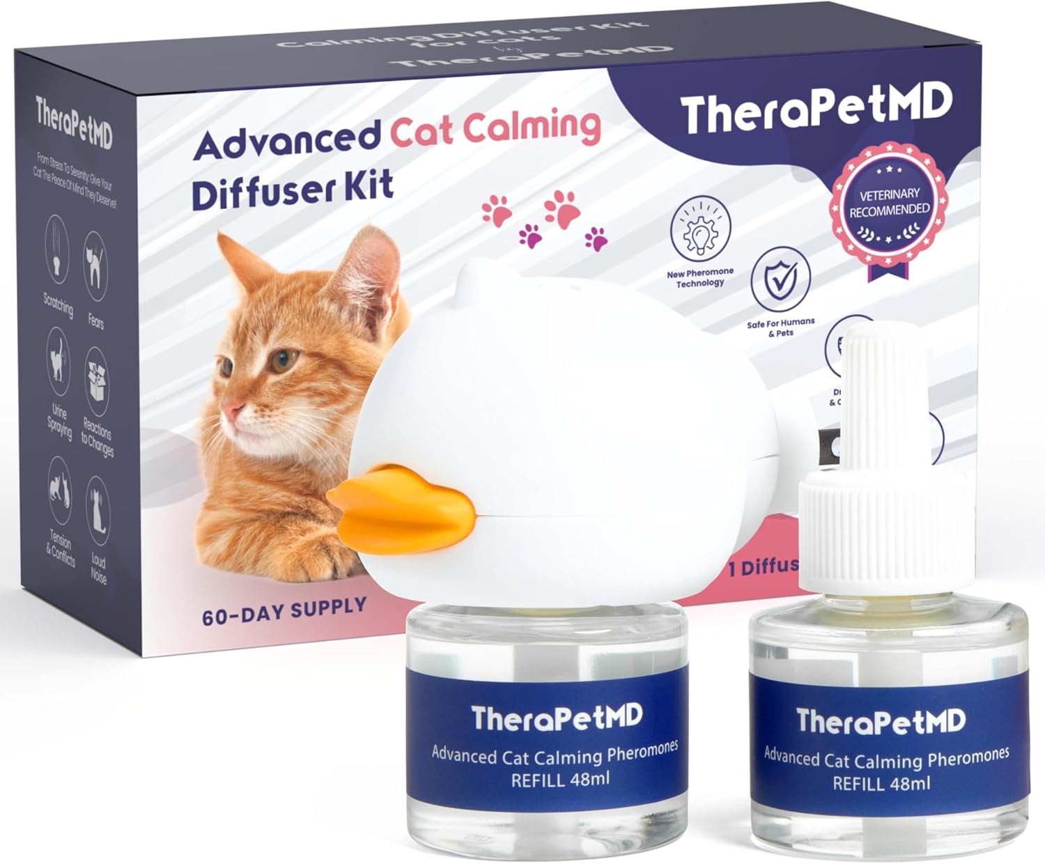 TherapetMD – Cat Calming Diffuser Pheromone Kit – Multi Cat Anxiety Relief Stress Reduction Plugin 700 sq ft Coverage Vet Recommended.