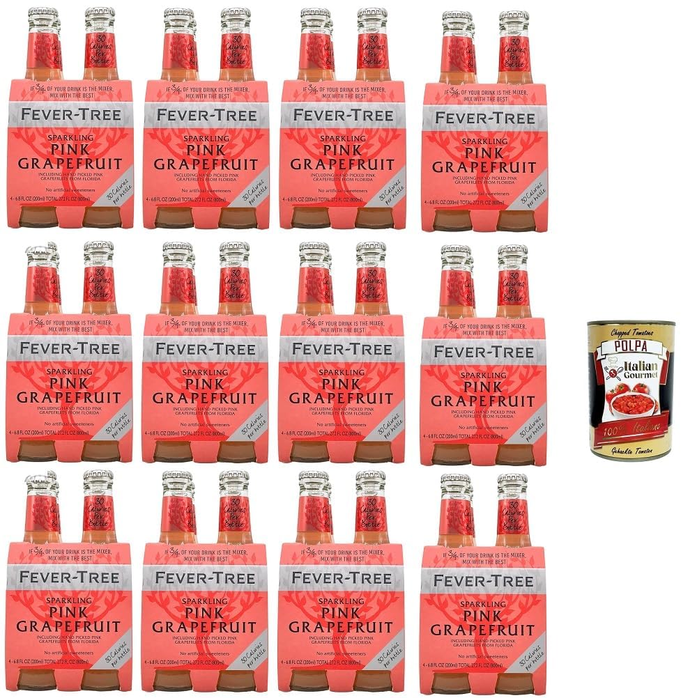 Italian Gourmet Bundle Fever Tree 48 x 200 ml Boisson Pétillante Pink Grapefruit Premium Mixer Pamplemousse Rose Bouteilles Verre Apéritif Mocktail Cocktail Fraîcheur Intense + Italian Gourmet Polpa