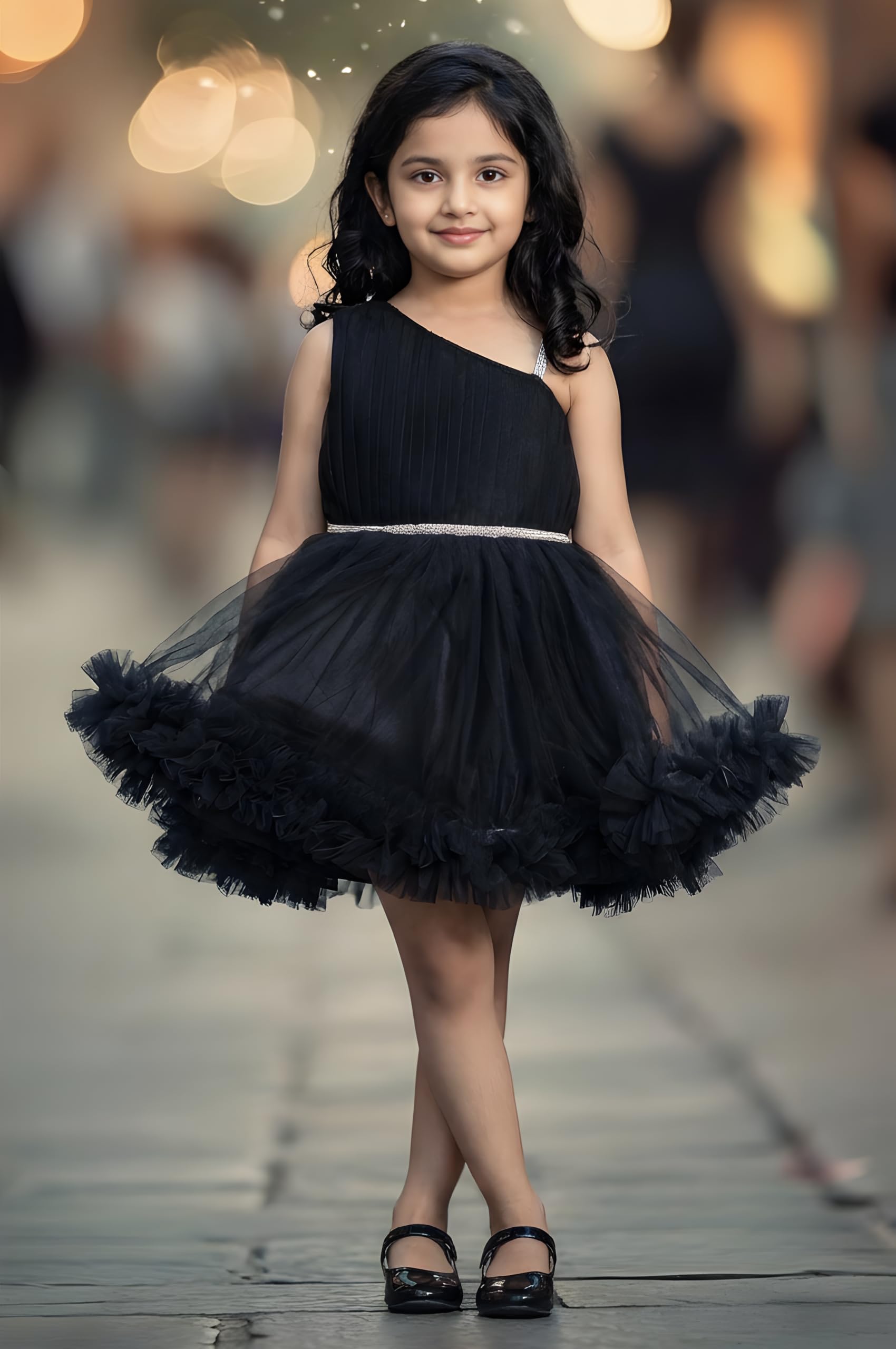 Toonyport Girls Black Sleeveless NET Summer Frocks 2