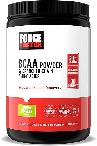 FORCE FACTOR BCAA Aminoácidos Suplemento 211, delicioso y refrescante BCAA en polvo para apoyar la recuperación muscular y el rendimiento, sin