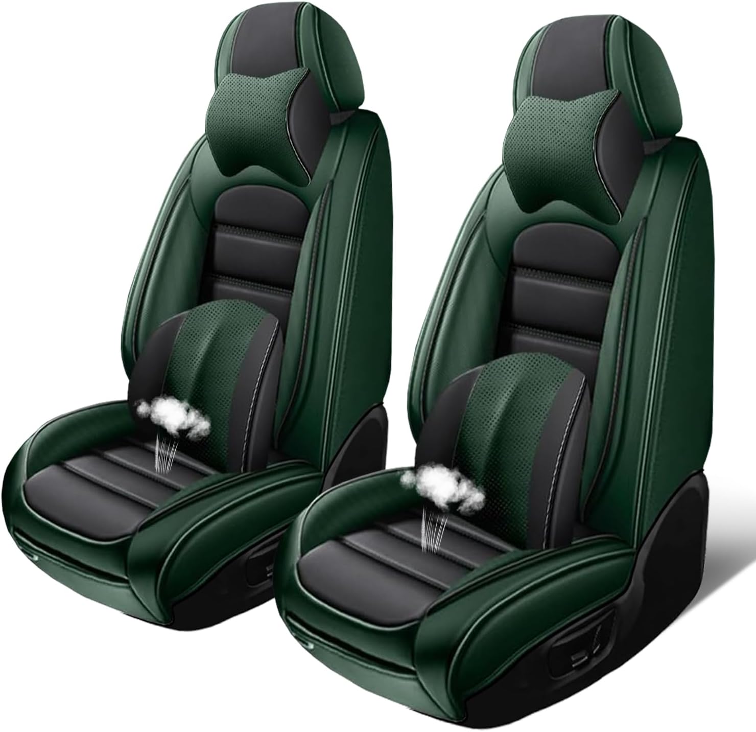 Luxury Seat Covers for Subaru Outback 2006-2024,2PCS Nappa Leather Car Seat Covers,Waterproof Seat Protectors Auto Seat Covers,Breathable Nonslip Interior Cover Seats for Cars(Black and Green)