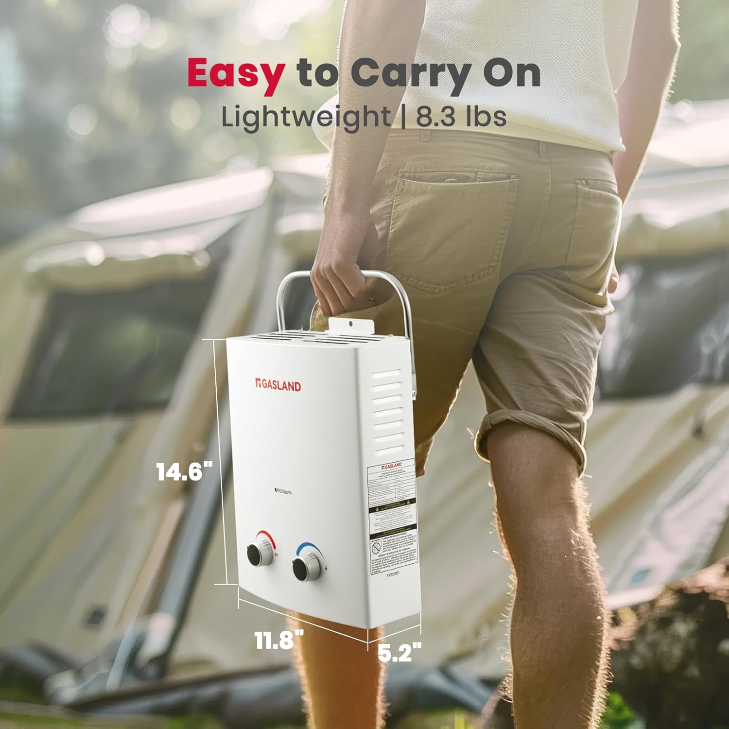 GASLAND Outdoor Propane Camping Water Heater, 1.32 GPM Portable Gas Tankless Water Heater, 5L, White, AS132