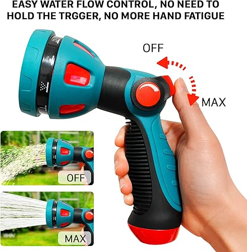 Miniatura 6 de Boquilla de manguera de jardín, boquilla de manguera de agua de metal de 10 patrones, boquilla rociadora de manguera resistente con control de