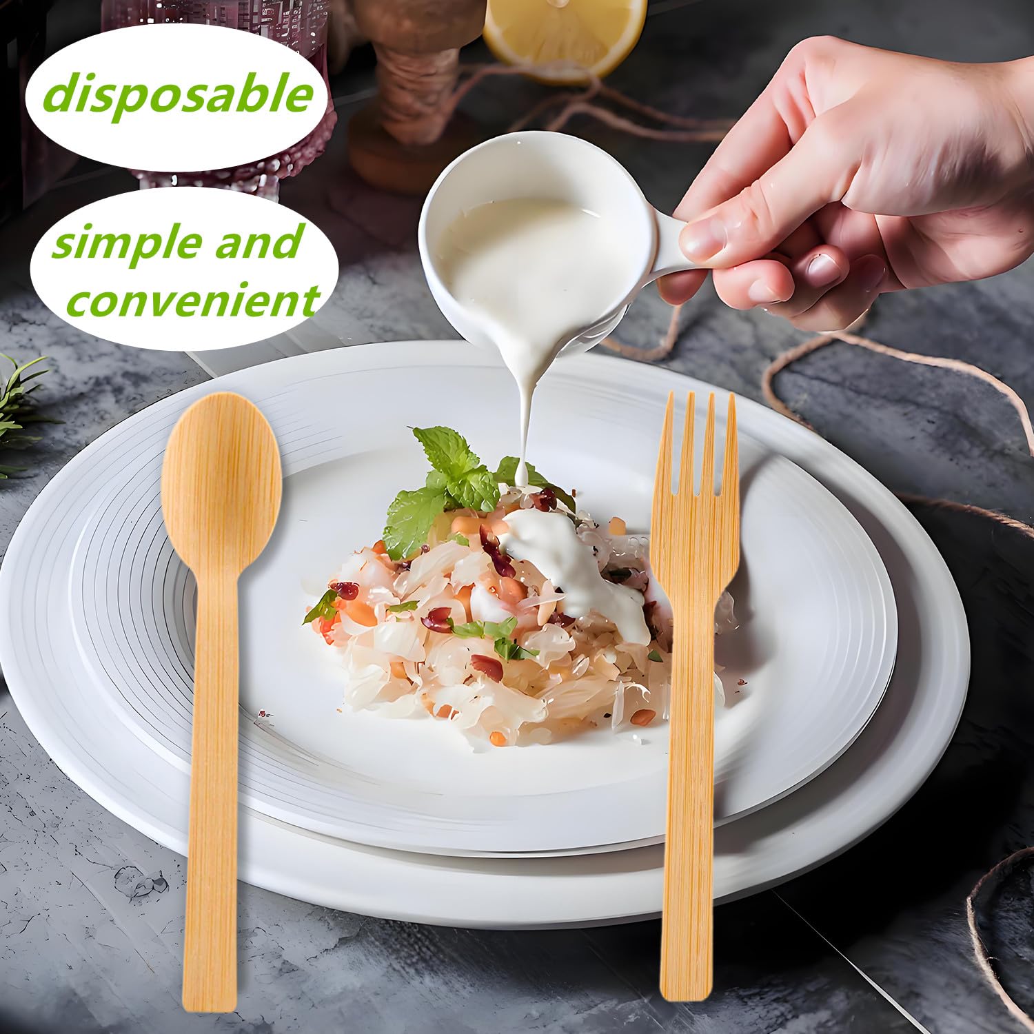Bamboo Disposable Cutlery Set-300 Count, Forks, Knives, Spoons?Bamboo Environmentally Degradable Flatware,Suitable For Family Parties, Weddings, Travel, Outdoor Picnics, Durable Without Deformation