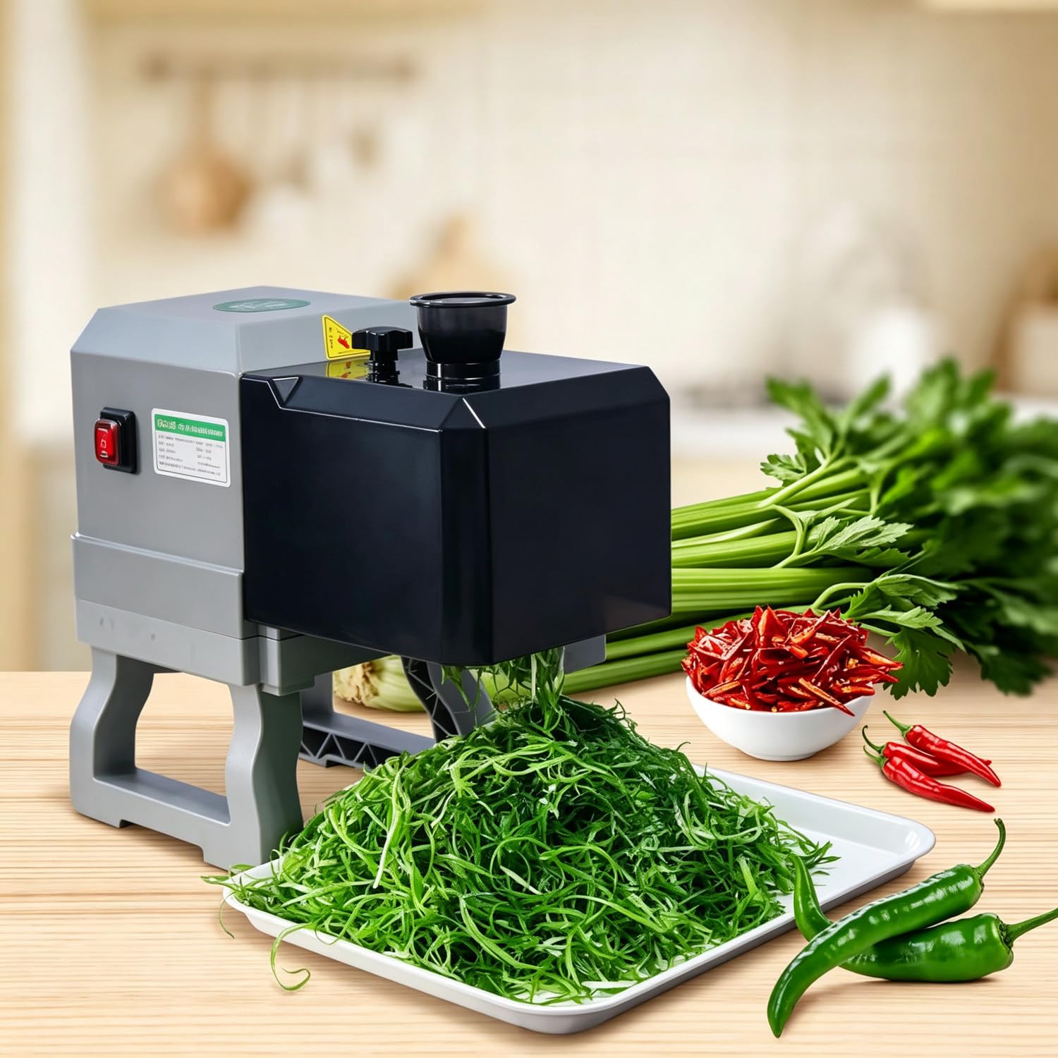 Electric Scallion Shredder & Vegetable Cutter,304 Stainless Steel Blades for Green Onions,Leeks, Celery & Garlic Sprouts,Commercial Onion Chopper with Safety Switch & Easy-Clean Design 2.3mm