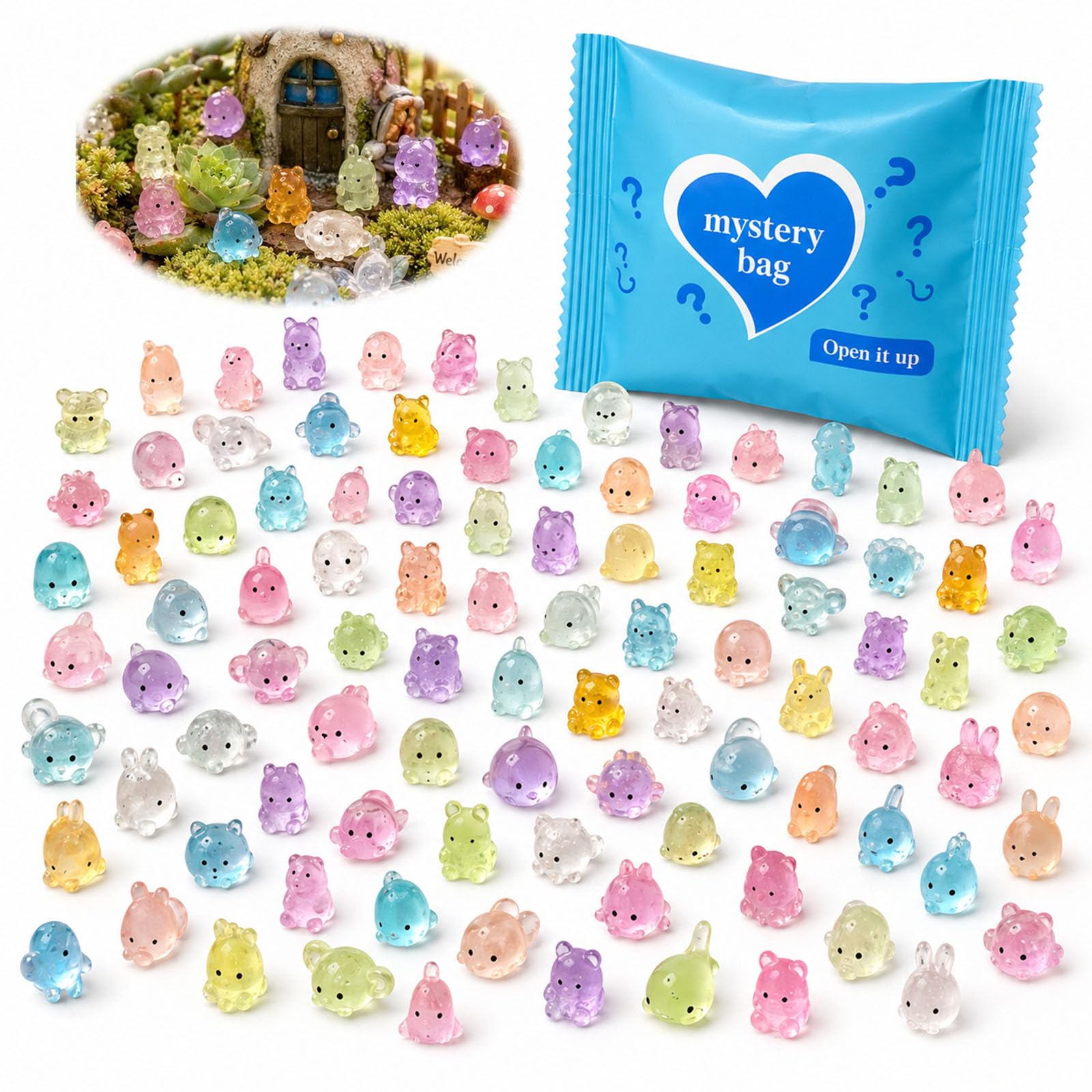 150 PCS Resin Animals Hidden Bags, Small Resin Animals Glow in the Dimness