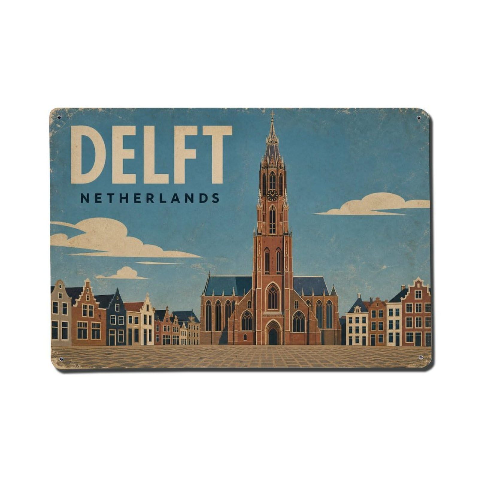 Vintage Travel Netherlands Delft Metal Tin Sign