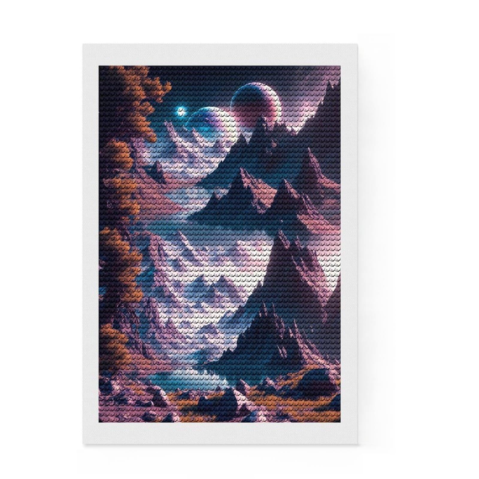 Junmoney Celestial Mountains Diamond Painting Kit 8"x12", with Tool Kit, Finish and Display, Vintage Style Decor, Thoughtful Handmade Gift