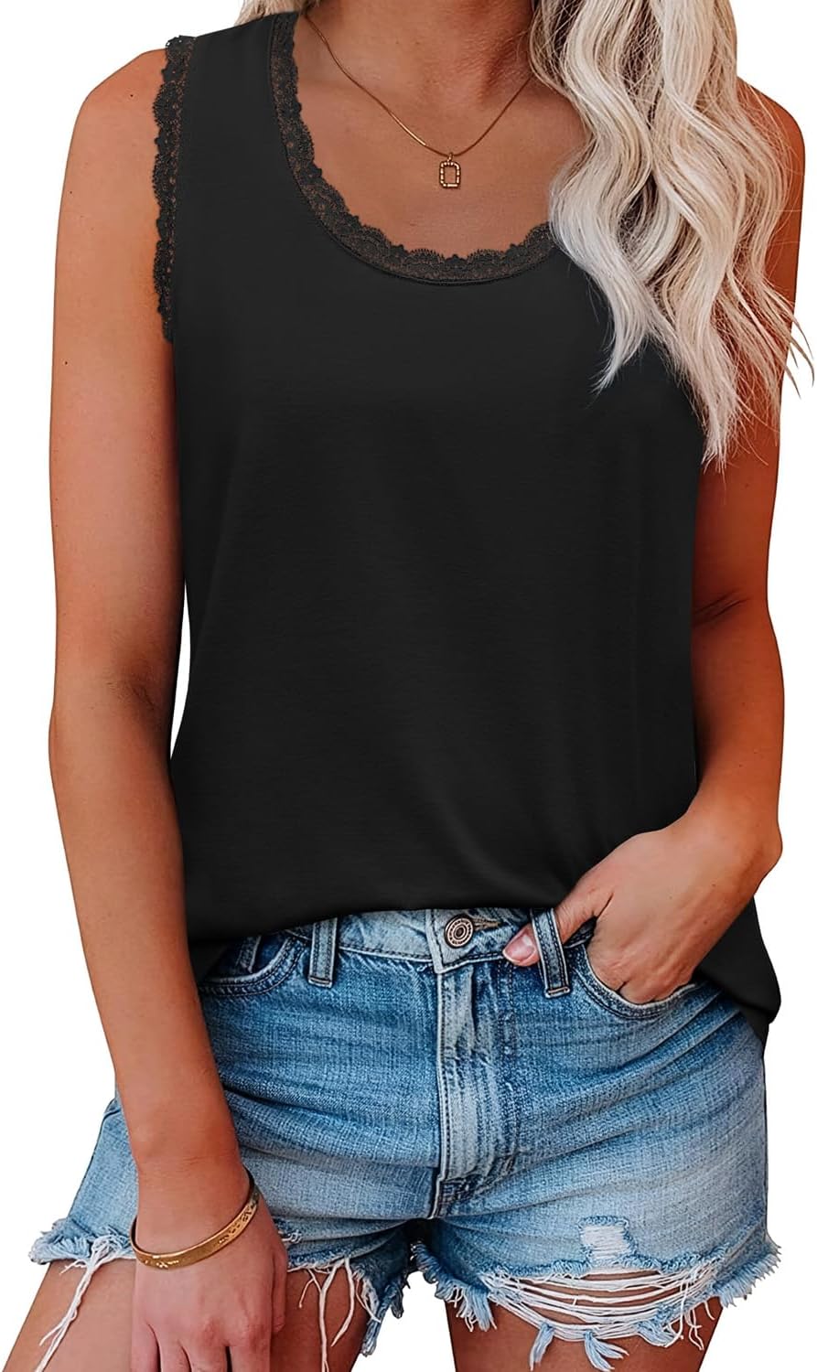 JUSTFASHIONNOW Womens Lace Tank Tops Summer Scoop Neck Casual 2026 Sleeveless Tops Trendy Dressy Loose Fit Shirts - Image 4