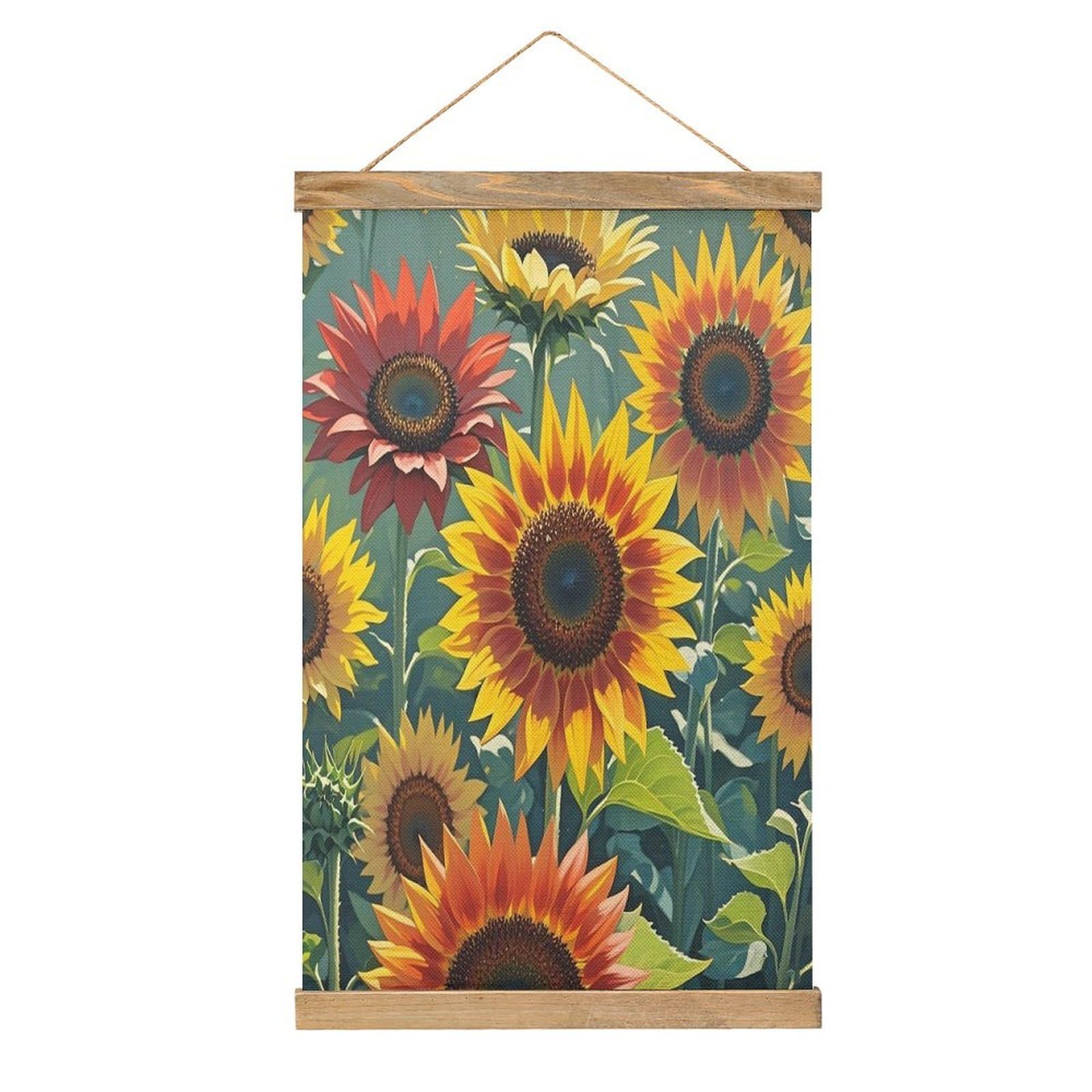 VstaDank Red And Yellow Sunflowers Hanging Poster with Wooden Frame Modern Linen Hanging Painting Retro Style Wall Decor Art Painting for Living Room,Bedroom Decor Poster Frame 20.4x13.1inch