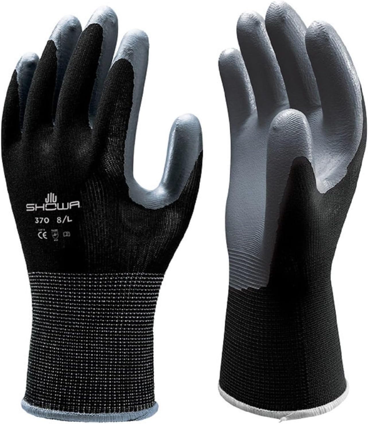 SHOWA 24 Pair Atlas 370 Black Work Gloves Size Large 370BL-08 (2 Dozen)