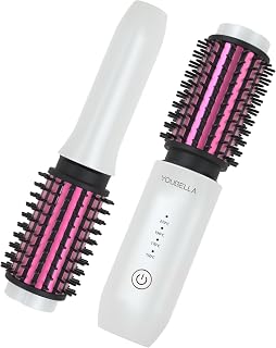 Youbella Cordless Hair Curling Iron Brush, Mini Travel Hot Straightener Comb, 3-in-1 Portable Wave Curling Wand, 1.5″ Ionic Heated Brush, USB Rechargeable Hair Curler, White – No Automatic Rotation