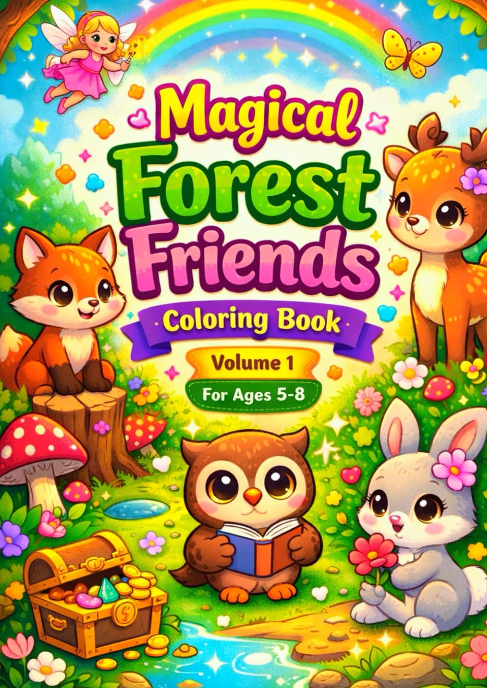 Magical Forest Friends Coloring Book – Volume 1: A Cute and Relaxing Coloring Adventure with Friendly Forest Animals for Kids