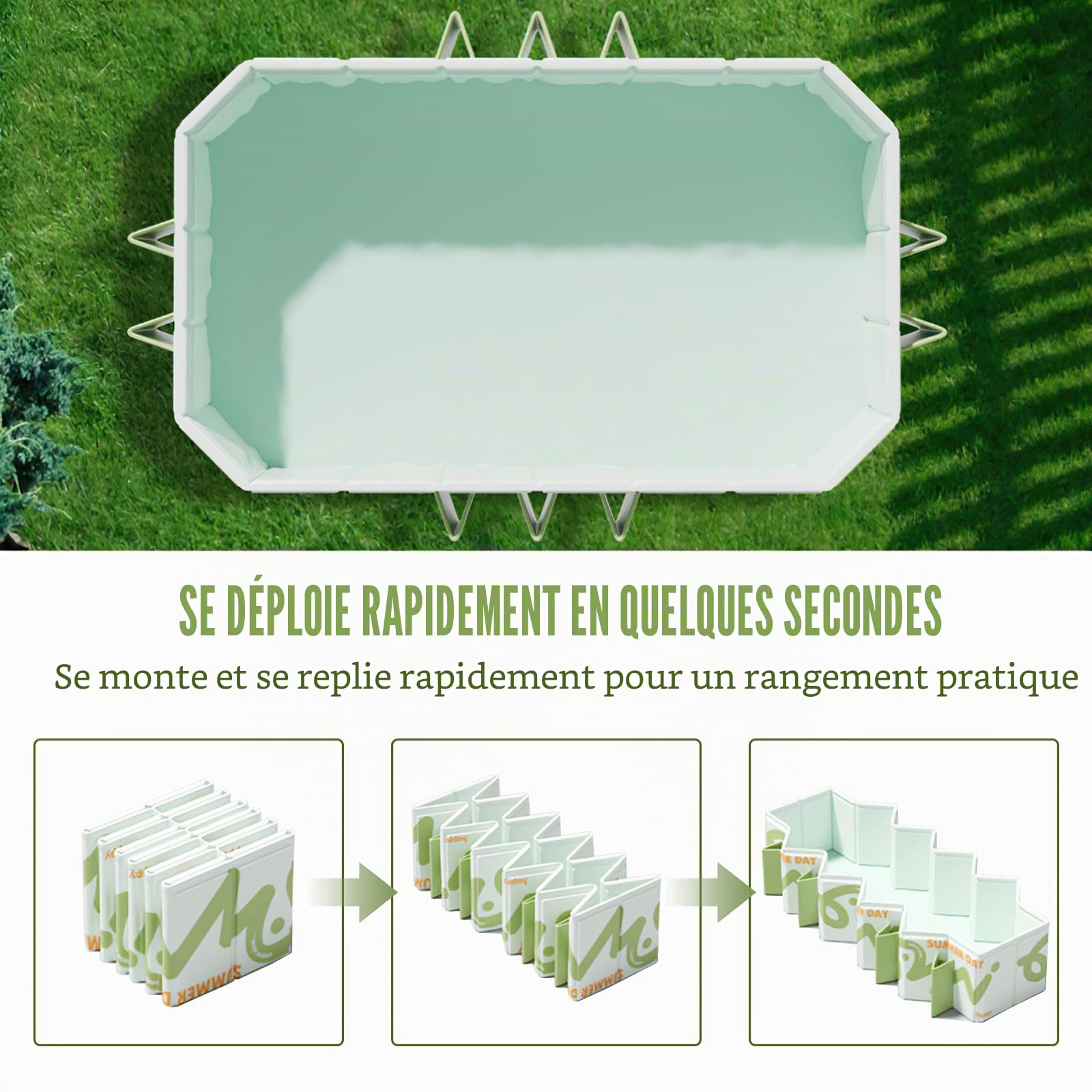 Piscine Pliable 220x135x50 cm - Piscine Hors Sol pour Enfants et Adultes, Grande Piscine Portable avec Double Vidange, Facile à Nettoyer et Gain de Place, Idéale pour Jardin, Terrasse, Plage et Fêtes
