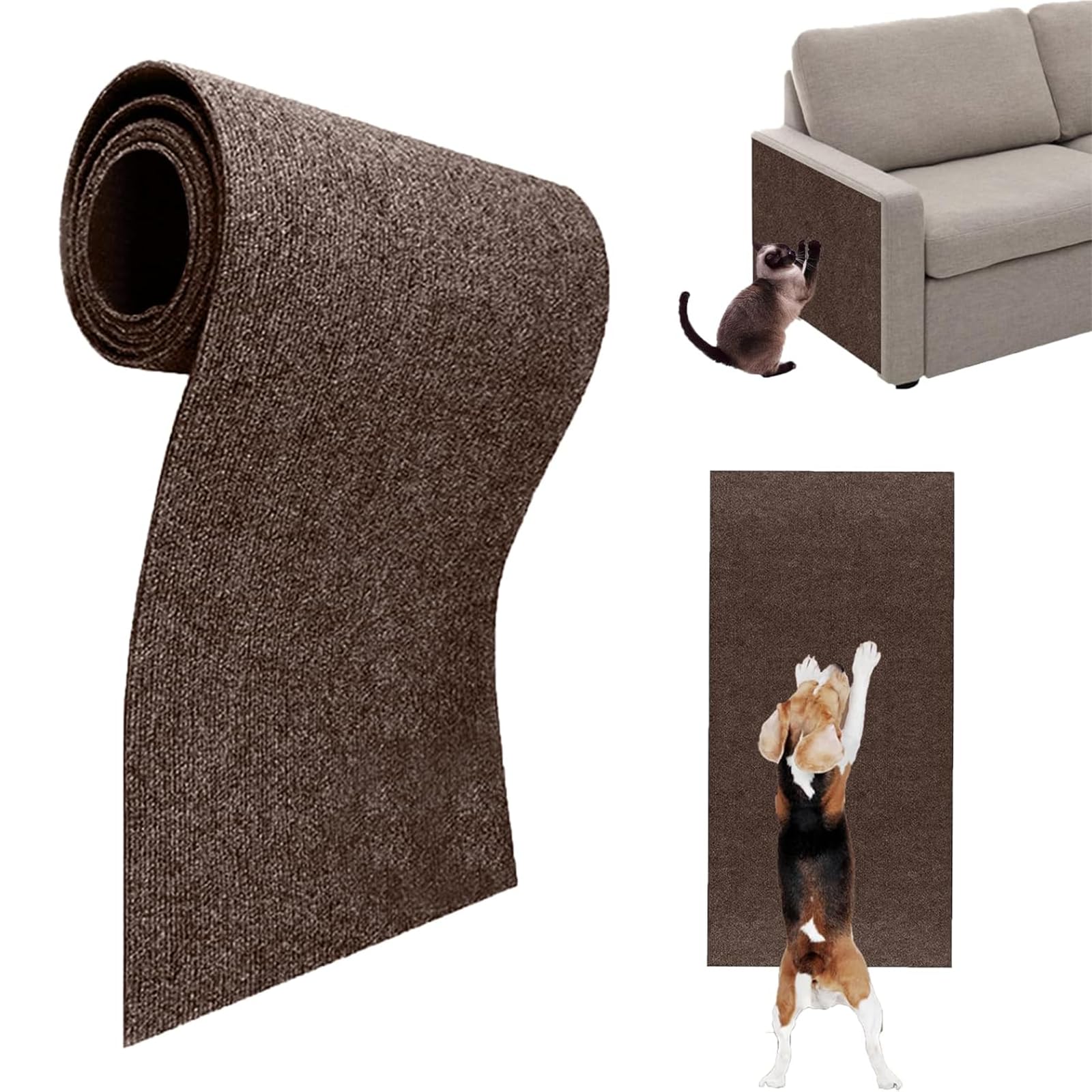 Self-Adhesive Cat Scratching Mat, Anti-Scratch Furniture Protectors, Wall Scratching Boards for Carpets, Sofa, Walls (Brown)