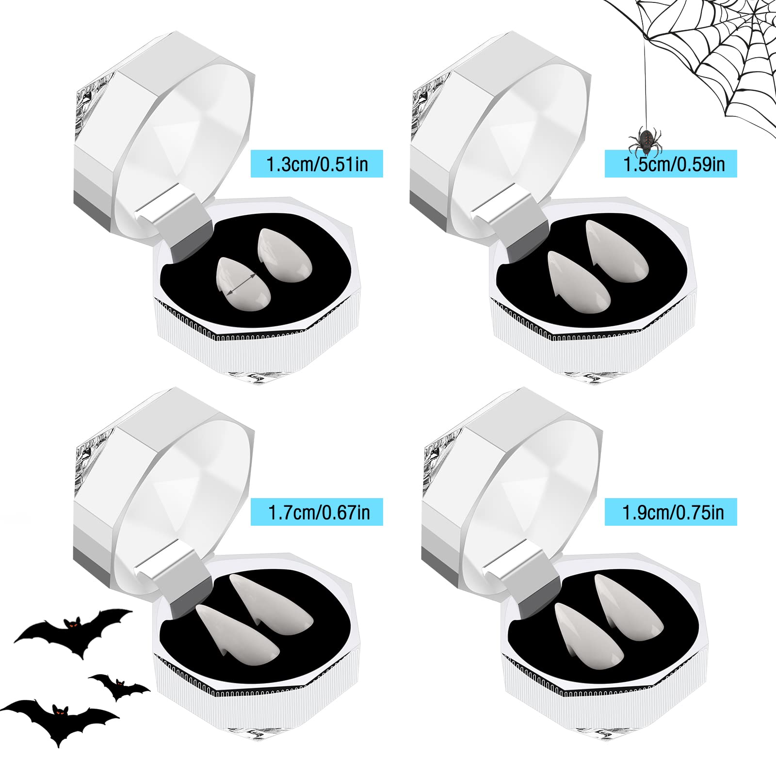 HOUSN Colmillos De Vampiro Para Halloween – 4 Pares Reutilizables Con Adhesivo, Tamaño 13mm, Para Adultos Y Niños, Ideal Para Disfraces Y Cosplay