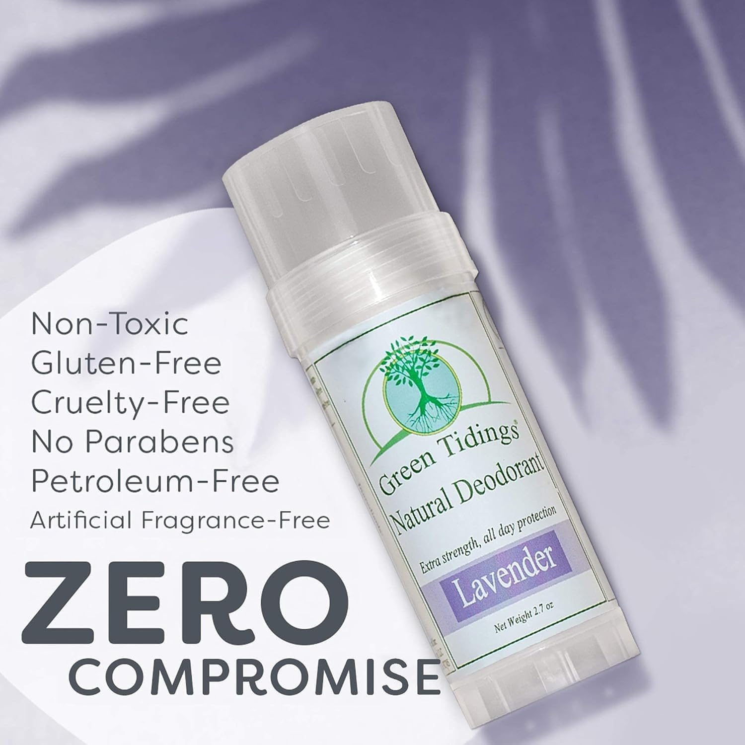 Green Tidings Lavender Deodorant – Organic & Vegan, Aluminum-Free, Baking Soda-Free, Non-Toxic Underarm Antiperspirant for Men & Women, 2.7 oz (Pack of 2)
