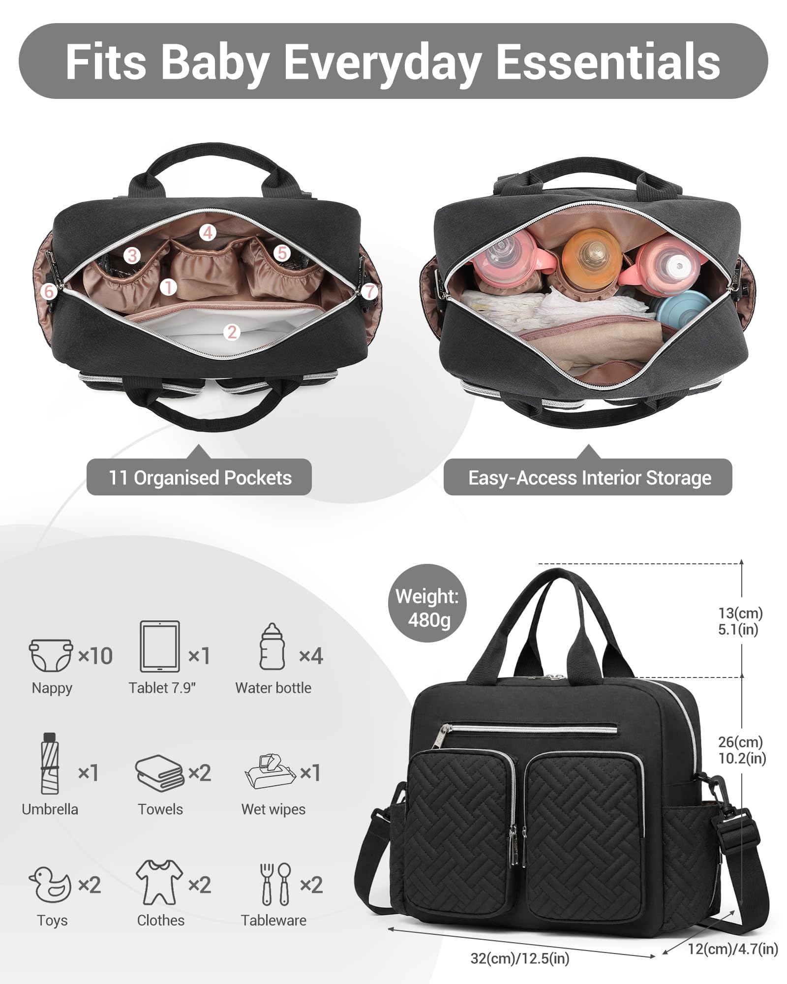 KONO Wickeltasche Baby Diaper Bag, Wasserdicht Babytasche mit Isolierte Organizer-Fächer, Praktisch Kliniktasche Geburt für Krankenhaus, Reisen und Unterwegs, Mama und Papa
